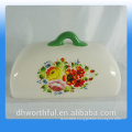 Decal Flower Design Ceramic Butter Dish with Lid